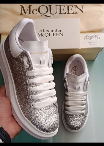 38 Beden Alexander McQueen Gri Platform Topuklu Simli Kadın Spor Ayakkabı