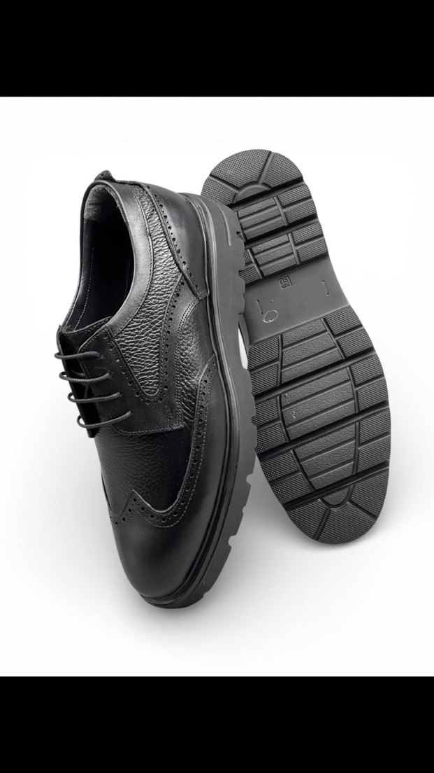 Hakiki deri Siyah Bağcıklı Erkek Oxford Ayakkabı - Görsel 2