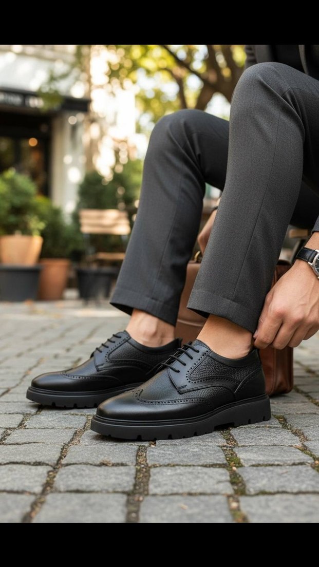 Hakiki deri Siyah Bağcıklı Erkek Oxford Ayakkabı - Görsel 3