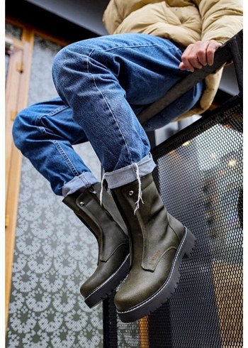 Chekich Bot Orijinal Deri  Kamuflaj Desenli Kadın Kot Botu - Görsel 3