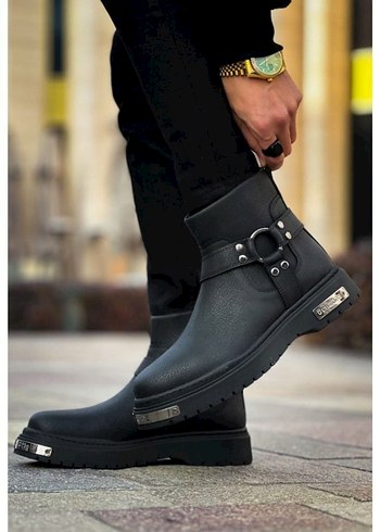 Chekich Bot Orijinal Deri Parlak Siyah Desenli Tokalı Erkek Bot - Görsel 3