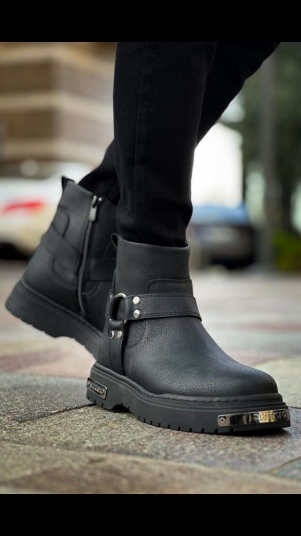 Chekich Bot Orijinal Deri Parlak Siyah Desenli Tokalı Erkek Bot - Görsel 2