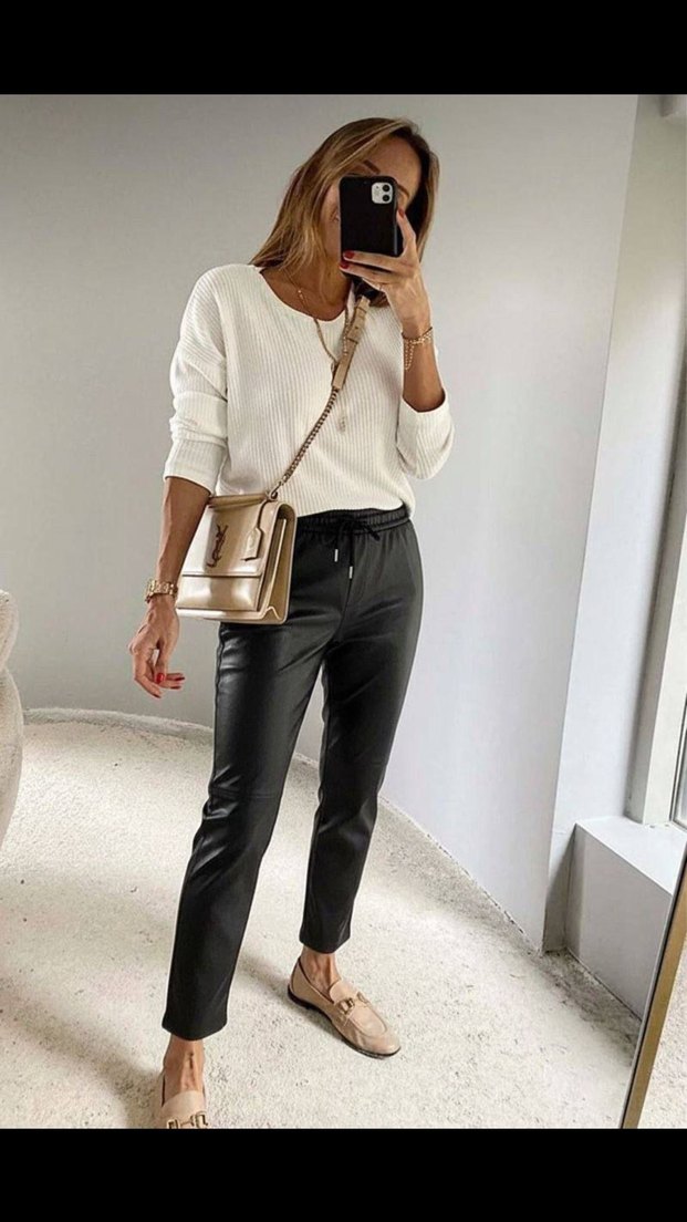 İçi Şardonlu yumuşacık deri  diz dikişli pantolon Kadın - Görsel 3