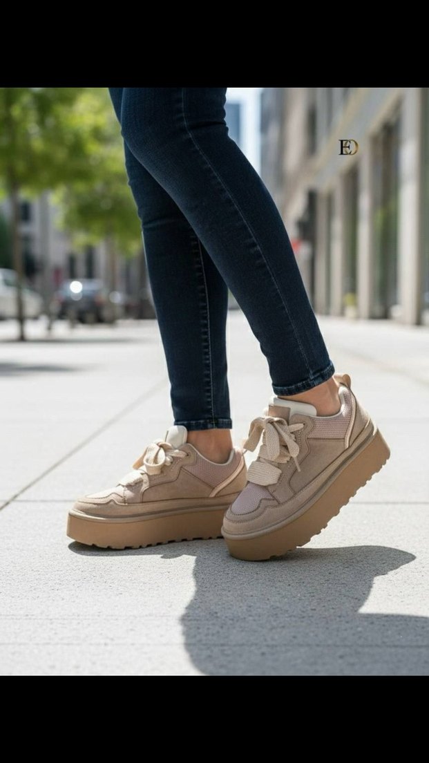 Ugg Bej Bağcıklı Platform Topuklu Kadın Bot - Görsel 3