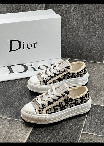 Dior Beyaz Zebra Desenli Platform Spor Ayakkabı