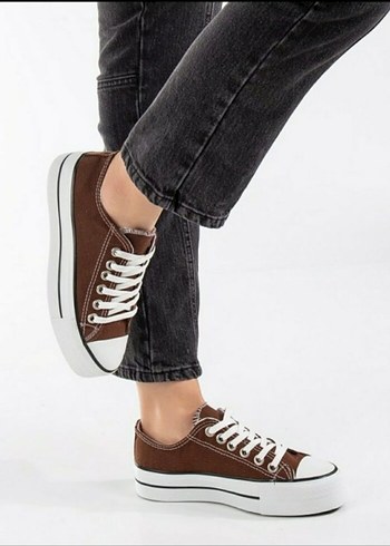 39 Beden Converse Kahverengi Bağcıklı Platform Kadın Spor Ayakkabı
