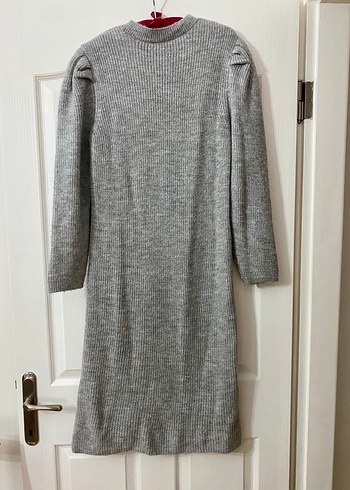 Gri Uzun Kollu Triko Kadın Elbise - Görsel 2