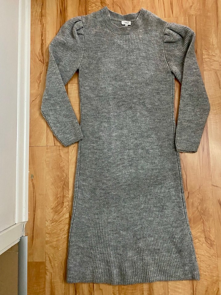 Gri Uzun Kollu Triko Kadın Elbise - Görsel 3