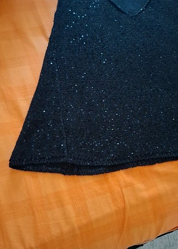 Siyah Simli V Yaka Kadın Süveter - Görsel 2