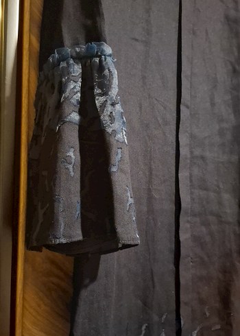 Nakışlı Lacivert Uzun Keten Elbise - Görsel 4