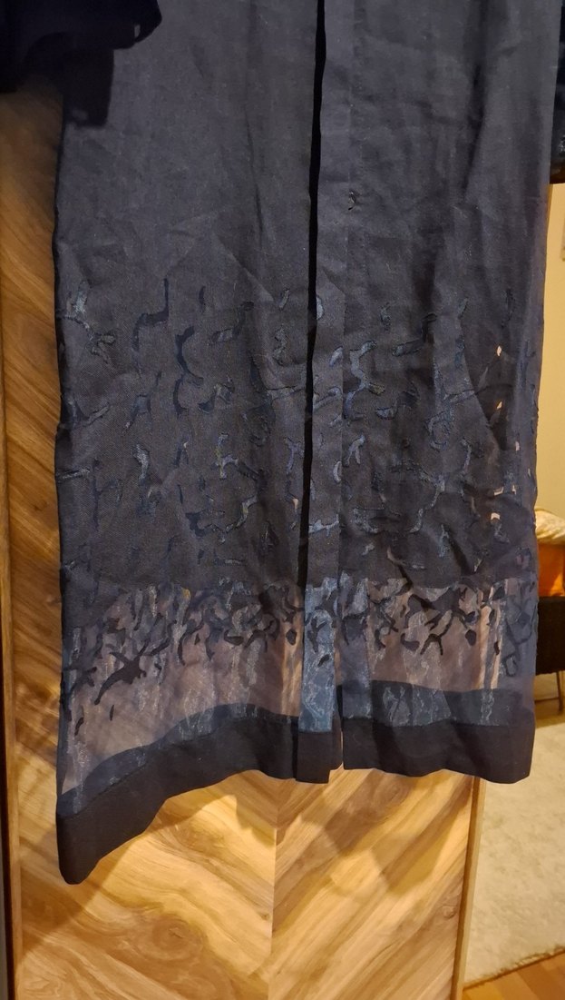 Nakışlı Lacivert Uzun Keten Elbise - Görsel 5