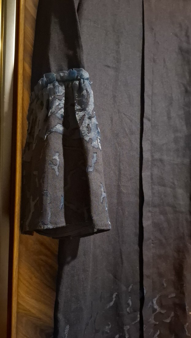 Nakışlı Lacivert Uzun Keten Elbise - Görsel 4