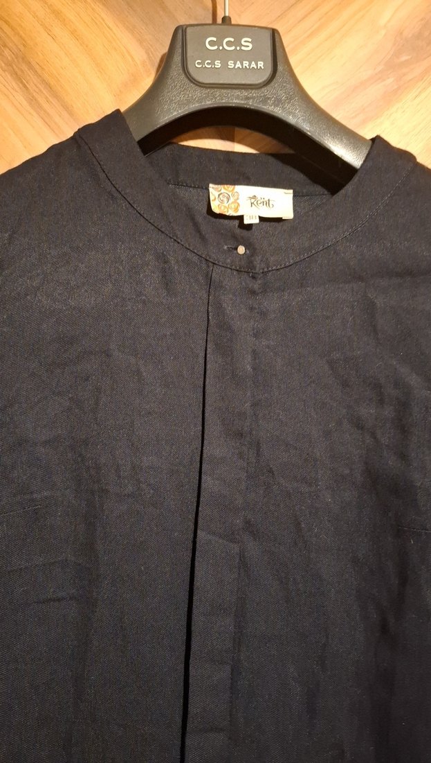 Nakışlı Lacivert Uzun Keten Elbise - Görsel 3