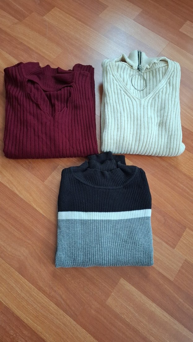 Bordo V Yaka Triko Kadın Kazak - Görsel 2