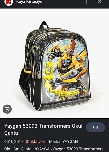 Yaygan transformers okul çantası 