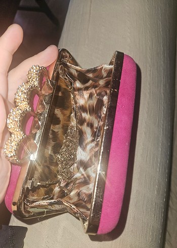 Parlak Pembe Yılan Desenli Tokalı Kadın portföy çanta - Görsel 4