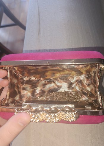 Bükülmeli Pembe Yılan Desenli Kadın Kulak Manşeti pörtföy çanta - Görsel 4