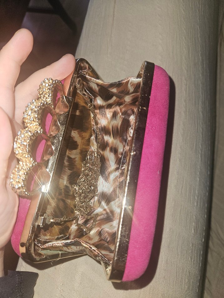 Bükülmeli Pembe Yılan Desenli Kadın Kulak Manşeti pörtföy çanta - Görsel 3