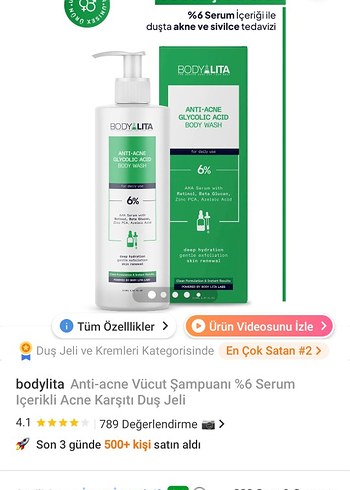 Bodylita %6 Serum İçerikli Anti-Akne Vücut Şampuanı