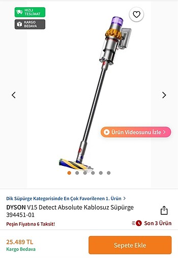 dyson v15 şarjlı süpürge