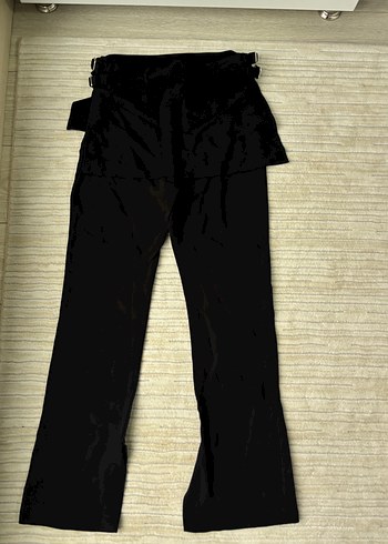 Kemerli Etekli Siyah Kadın Kumaş Pantolon - Görsel 4