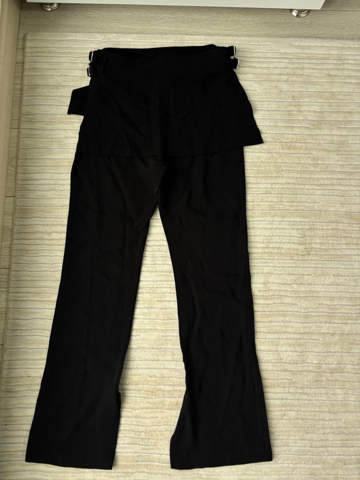 Kemerli Etekli Siyah Kadın Kumaş Pantolon - Görsel 4