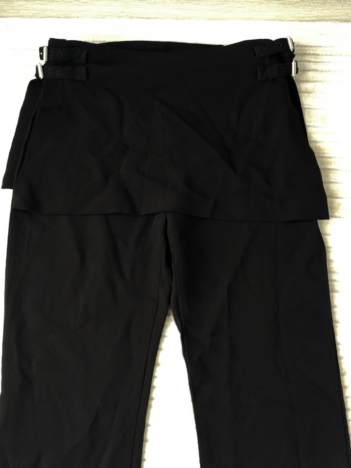 Kemerli Etekli Siyah Kadın Kumaş Pantolon - Görsel 2