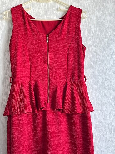Kırmızı peplum elbise - Görsel 4