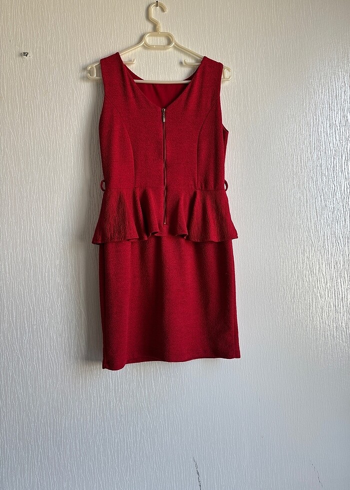 Kırmızı peplum elbise - Görsel 3