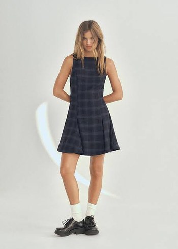 zara yeni sezon Kareli Kolsuz Midi Elbise