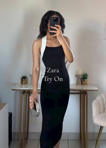 zara yeni sezon kontrast Uzun Kalem Elbise
