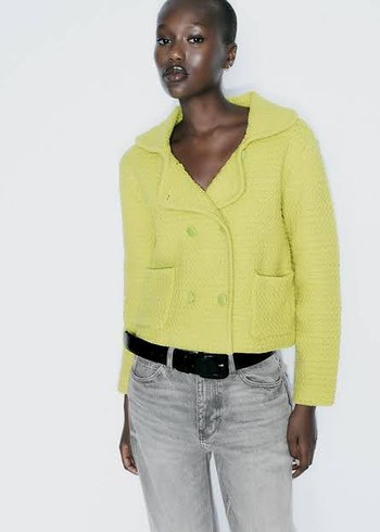 zara lime yesilı Düğmeli Midi Triko Ceket