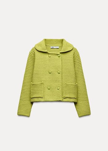 Zara zara lime yesilı Düğmeli Midi Triko Ceket