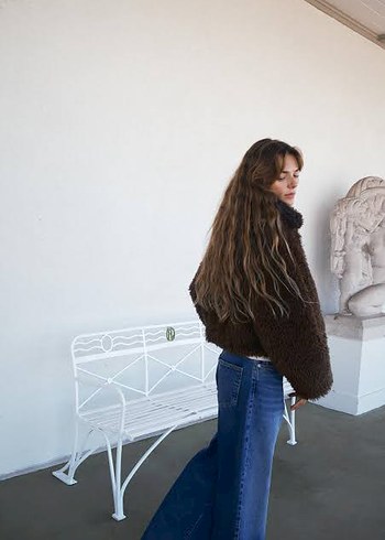 Kahverengi yünlü  Kürk Detaylı Mont - Görsel 3