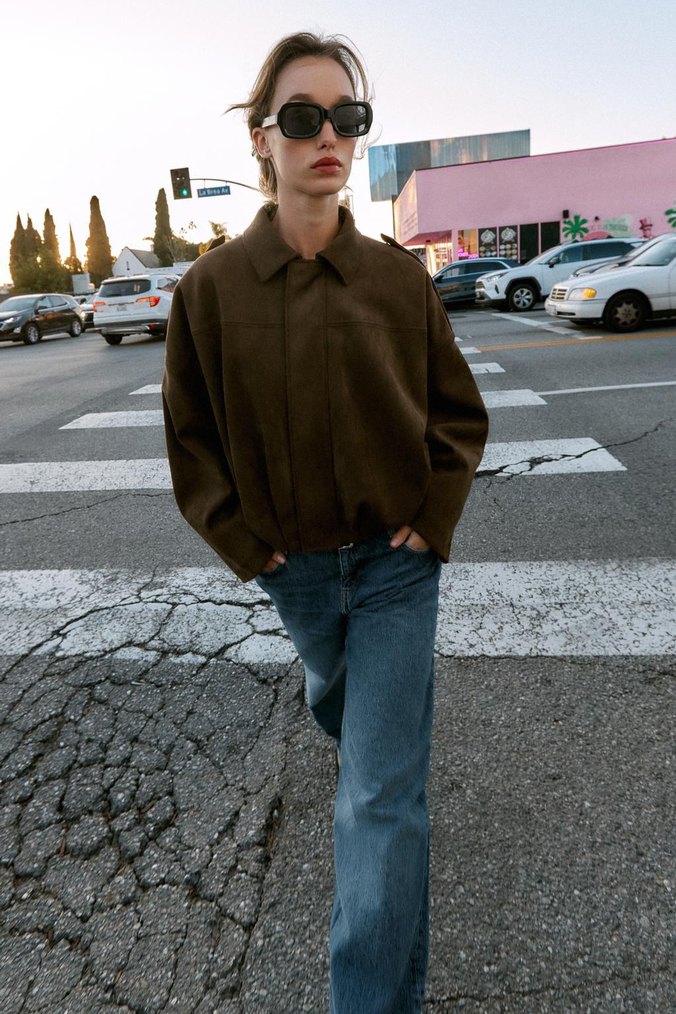 zara süet bomber ceket - Görsel 4