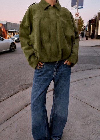 zara süet bomber ceket - Görsel 3