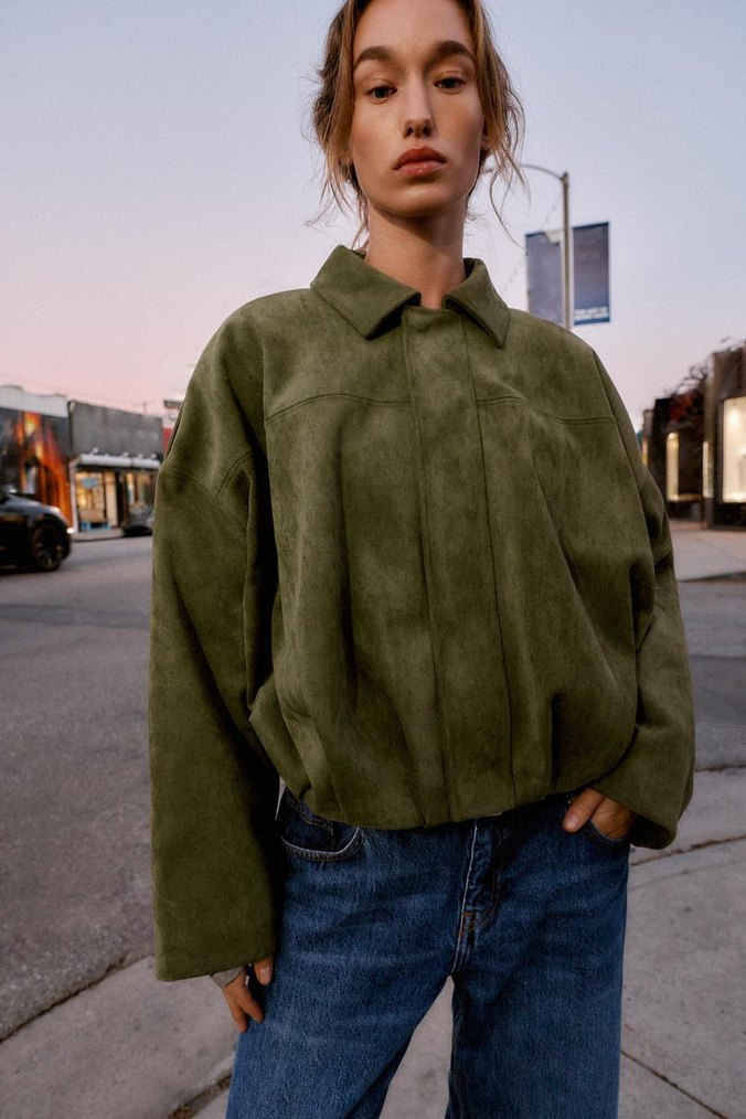 zara süet bomber ceket - Görsel 4