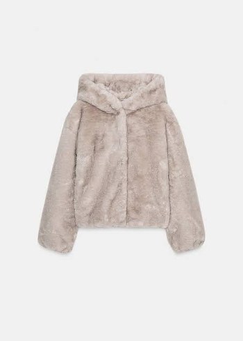 Bej Kapüşonlu Kadın Peluş Mont - Görsel 2