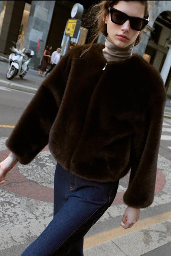 Kahverengi Yüksek Yakalı Kadın Suni Kürk - Görsel 2