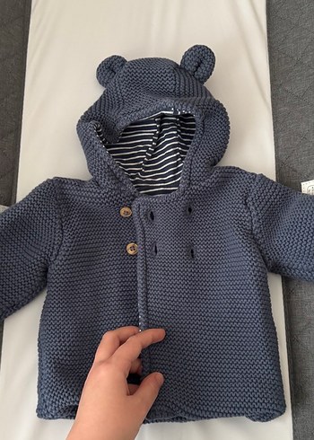 M&S Kapüşonlu Gri Erkek Çocuk Örgü Hırka - Görsel 2