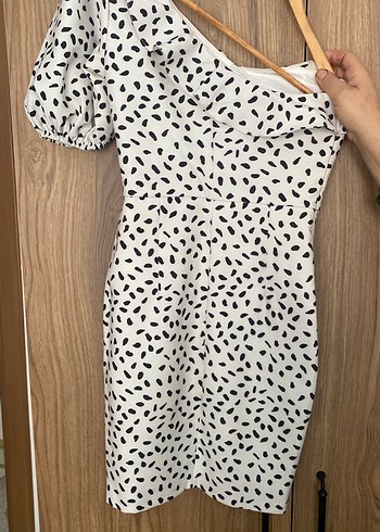 Beyaz Zebra Desenli Mini Elbise - Görsel 2