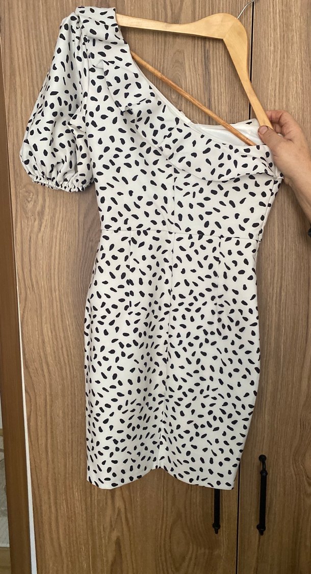 Beyaz Zebra Desenli Mini Elbise - Görsel 2