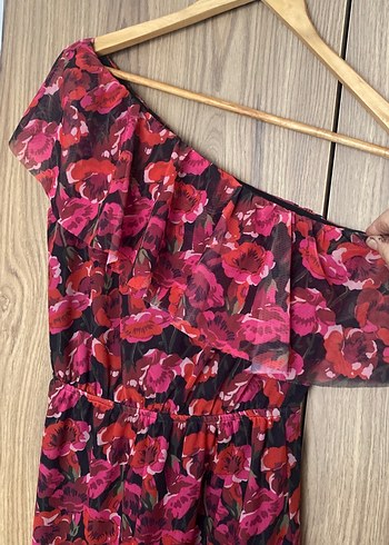 Pembe tek omuz  Midi Bohem Elbise - Görsel 2