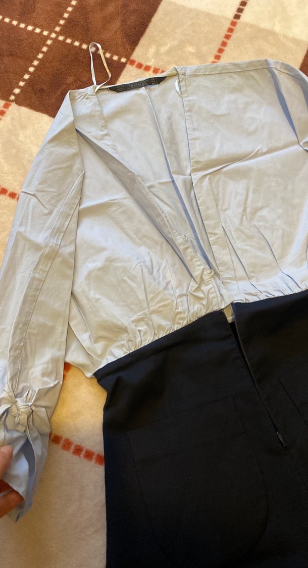 Mavi lacivert Düğmeli Kısa Kadın Tulum - Görsel 2