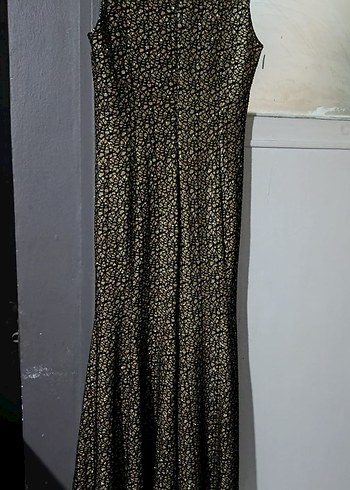 Kadın sarı Yılan Desenli Dantel Detaylı Uzun Abiye - Görsel 4