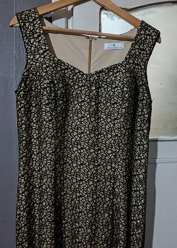 Kadın sarı Yılan Desenli Dantel Detaylı Uzun Abiye - Görsel 2