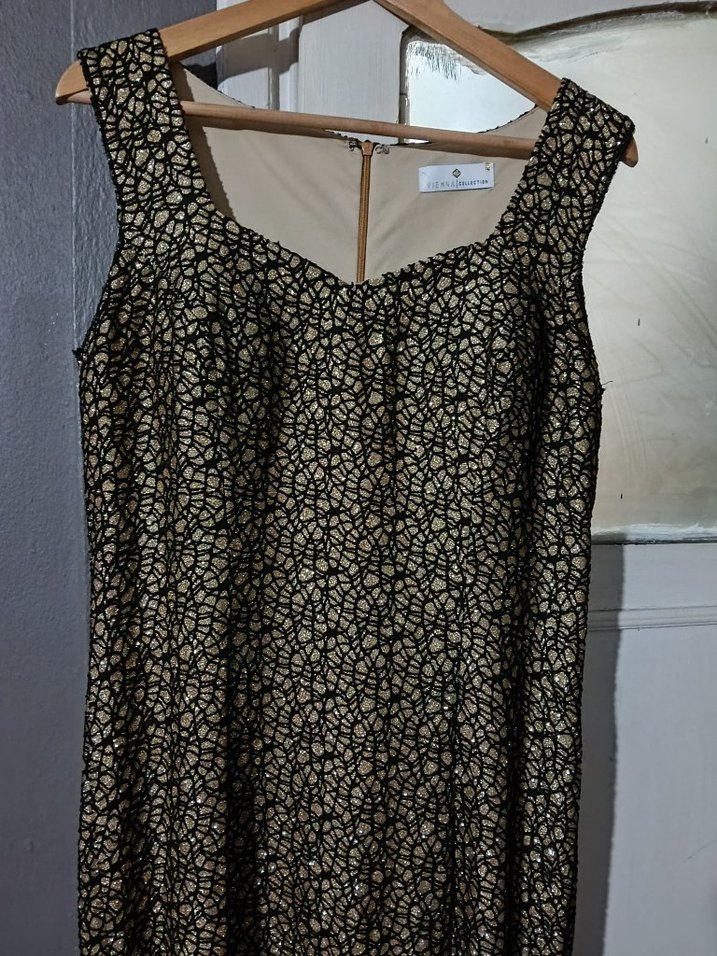 Kadın sarı Yılan Desenli Dantel Detaylı Uzun Abiye - Görsel 2