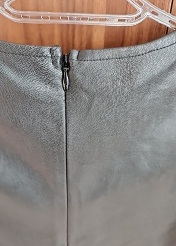 Drapeli siyah Deri Mini elbise - Görsel 7