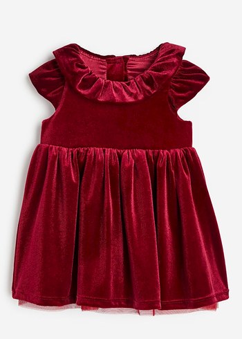 Bordo Fırfırlı Kolsuz Kız Elbisesi