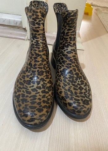 38 Beden kahverengi Renk inyola Kadın Leopar Desenli Lastikli Yağmur Botu